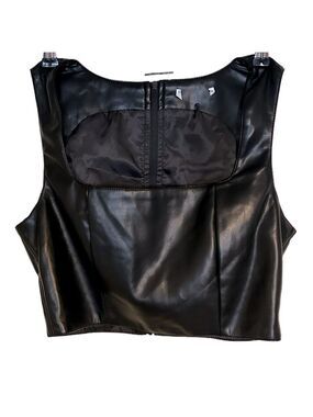 7 FOR ALL MANKIND Black Vegan Leather Back Zip Crop Top